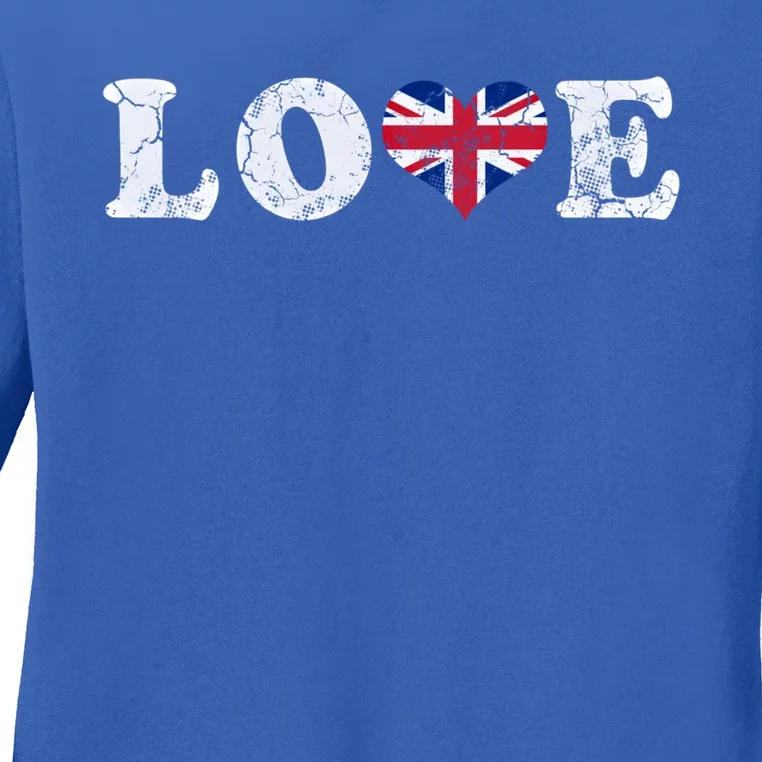 Love United Kingdom Union Jack Flag Heart Family Home Gift Ladies Long Sleeve Shirt