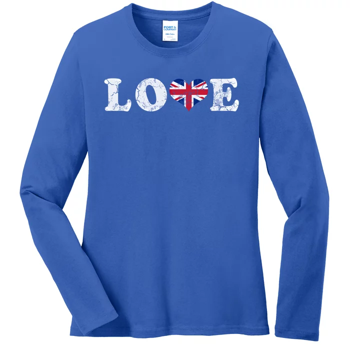 Love United Kingdom Union Jack Flag Heart Family Home Gift Ladies Long Sleeve Shirt