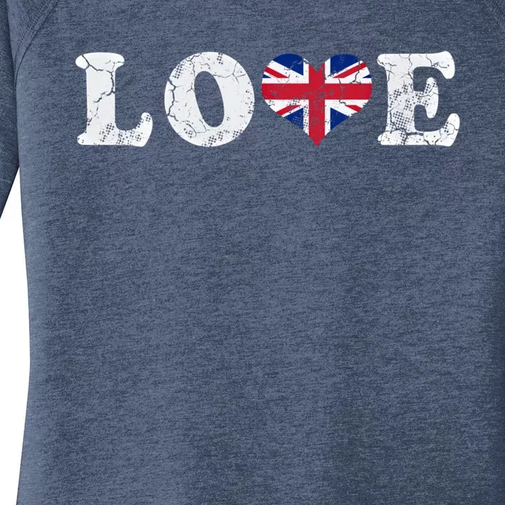 Love United Kingdom Union Jack Flag Heart Family Home Gift Women's Perfect Tri Tunic Long Sleeve Shirt