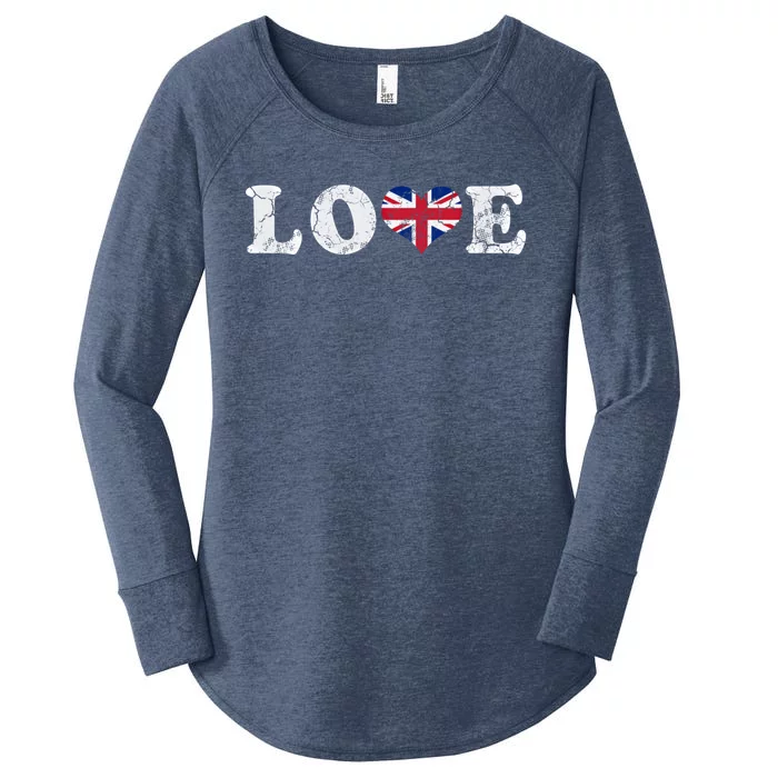 Love United Kingdom Union Jack Flag Heart Family Home Gift Women's Perfect Tri Tunic Long Sleeve Shirt