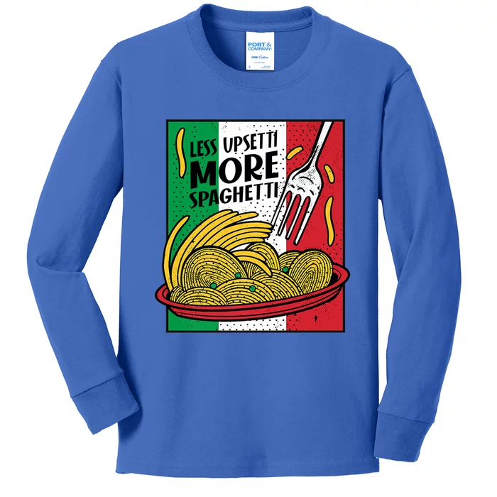 Less Upsetti More Spaghett Italy National Spaghetti Day Gift Kids Long Sleeve Shirt