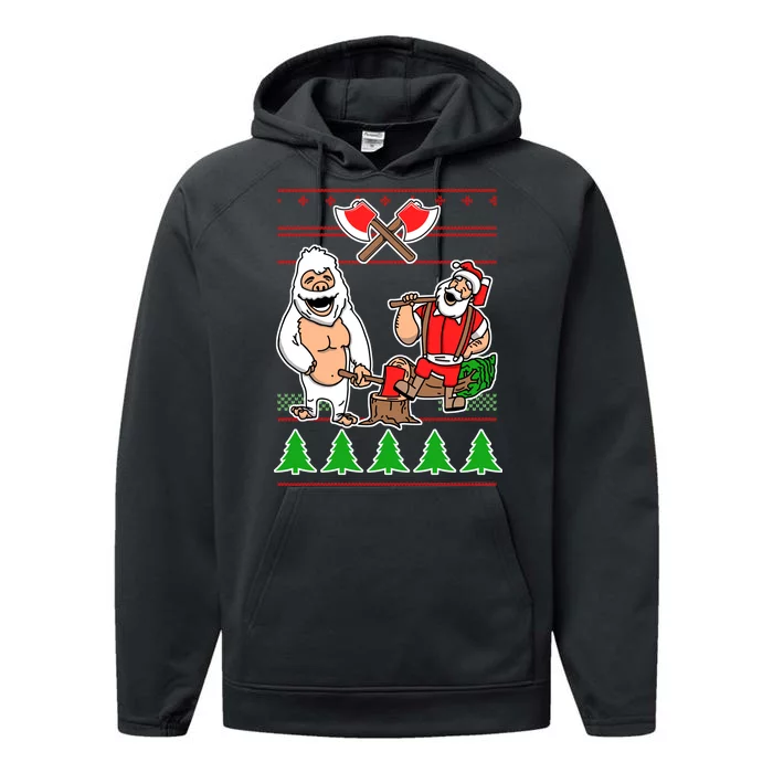 Lumberjack Santa Ugly Christmas Sweater Performance Fleece Hoodie