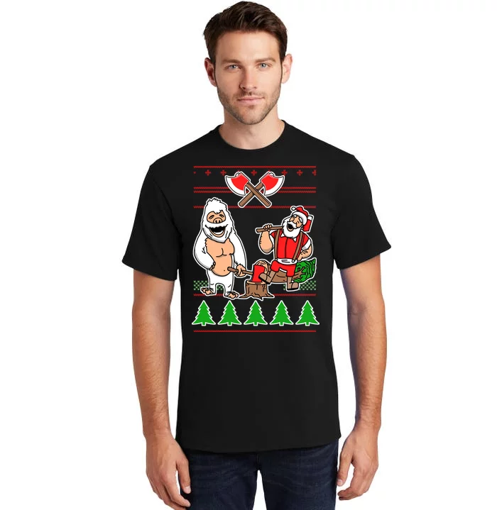 Lumberjack Santa Ugly Christmas Sweater Tall T-Shirt