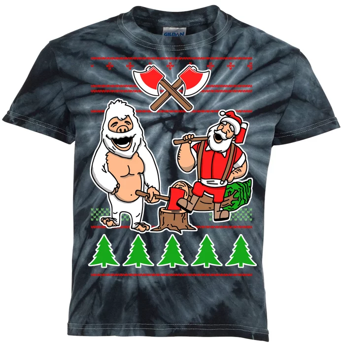 Lumberjack Santa Ugly Christmas Sweater Kids Tie-Dye T-Shirt