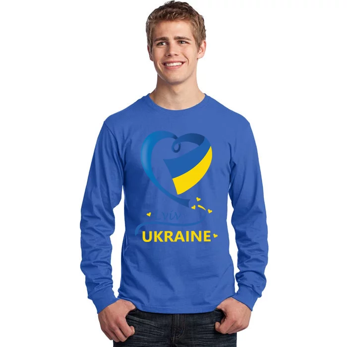 Lviv Ukraine National Flag Heart Emblem Crest Gift Tall Long Sleeve T-Shirt