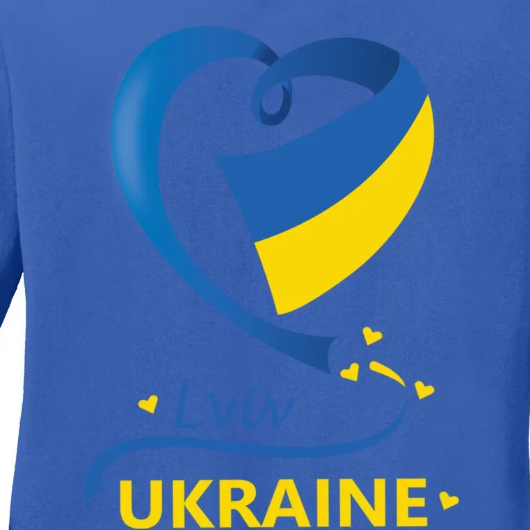 Lviv Ukraine National Flag Heart Emblem Crest Gift Ladies Long Sleeve Shirt