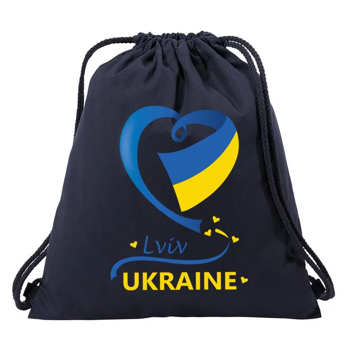 Lviv Ukraine National Flag Heart Emblem Crest Gift Drawstring Bag