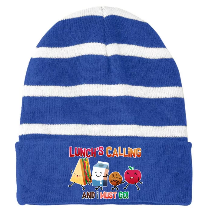 Lunch Is Calling And I Must Go Striped Beanie with Solid Band