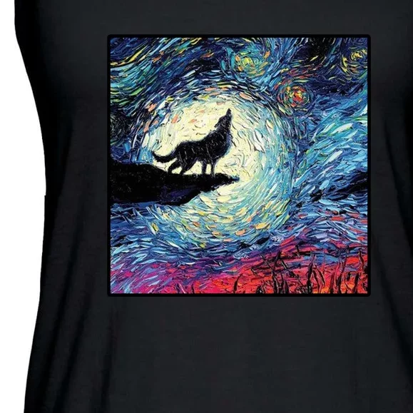 Lupine Night Howl Wolf Moon Ladies Essential Flowy Tank