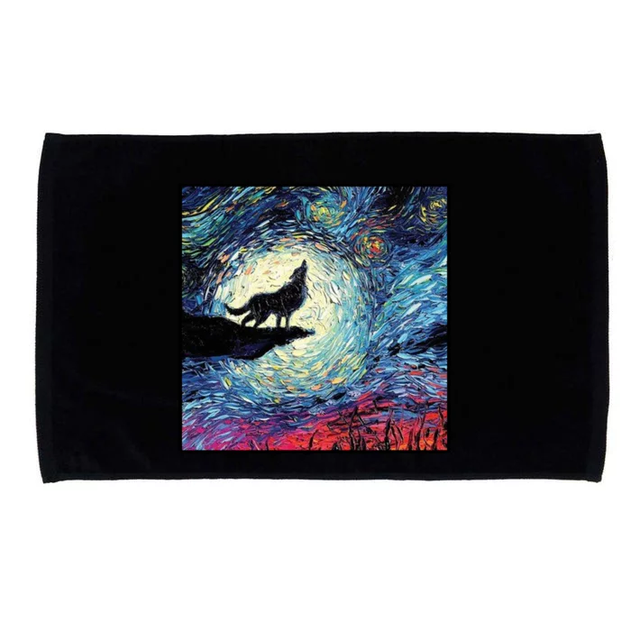 Lupine Night Howl Wolf Moon Microfiber Hand Towel