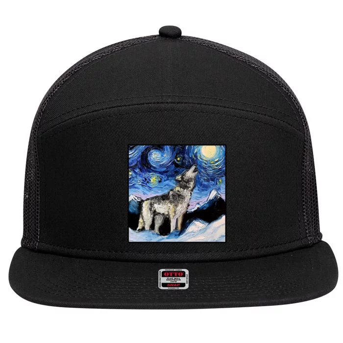 Lupine Night Wolf Painting 7 Panel Mesh Trucker Snapback Hat