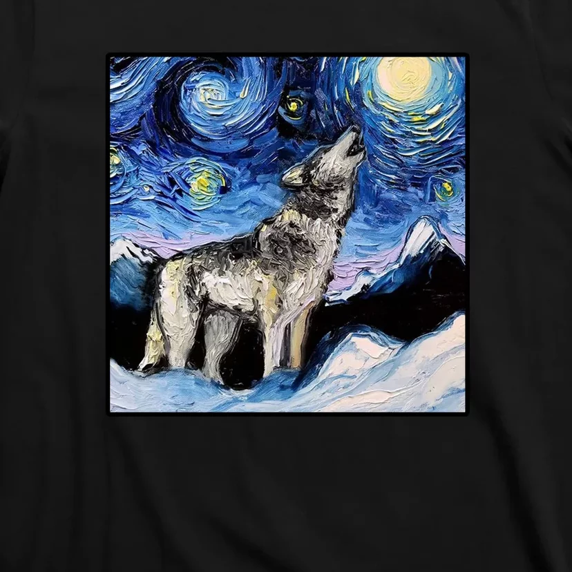 Lupine Night Wolf Painting T-Shirt