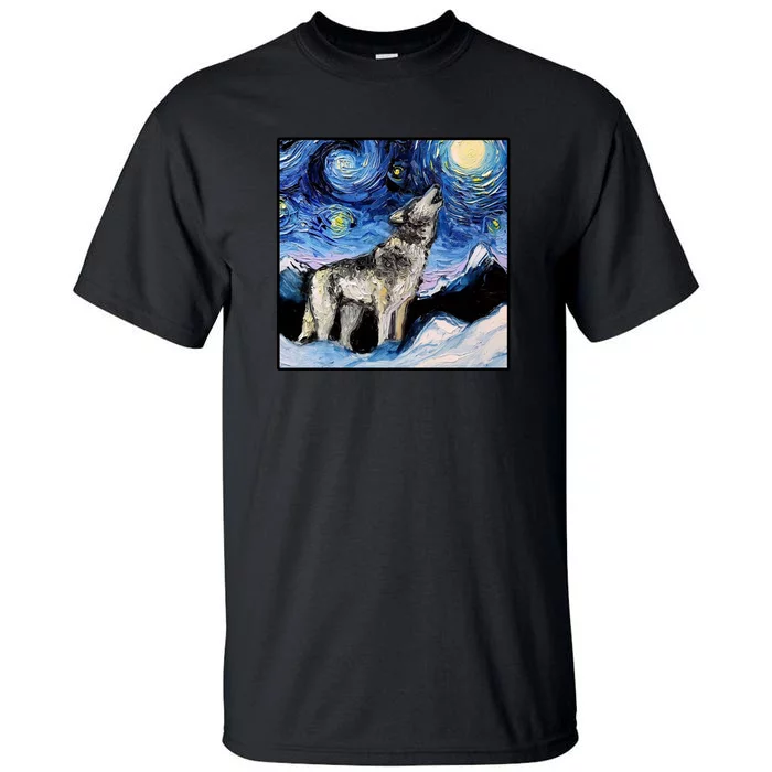 Lupine Night Wolf Painting Tall T-Shirt