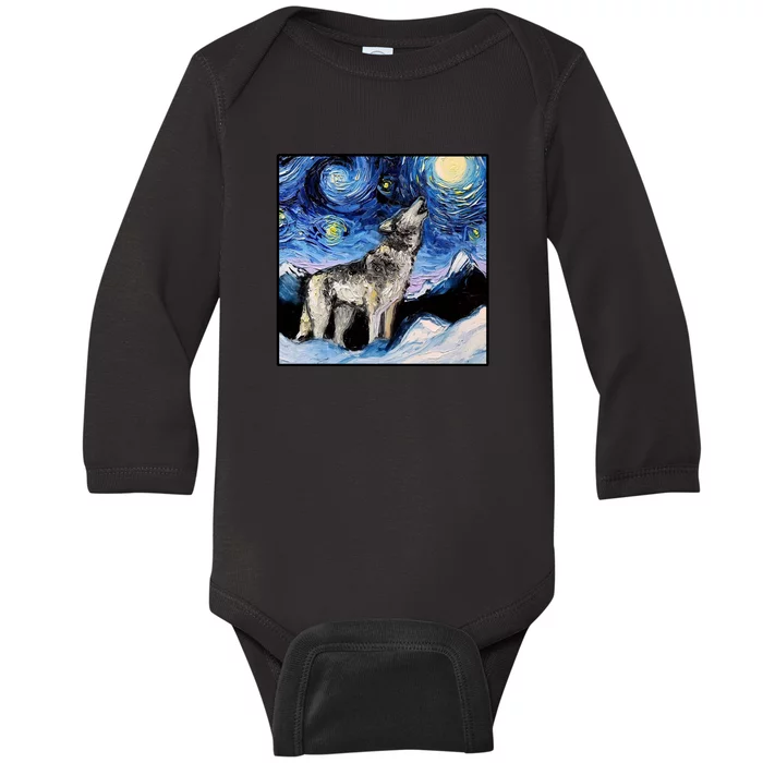 Lupine Night Wolf Painting Baby Long Sleeve Bodysuit