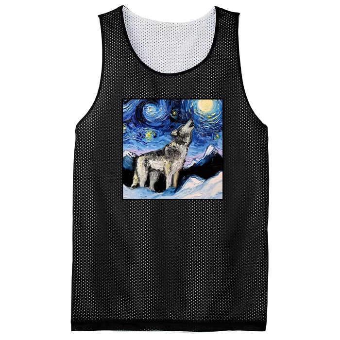 Lupine Night Wolf Painting Mesh Reversible Basketball Jersey Tank