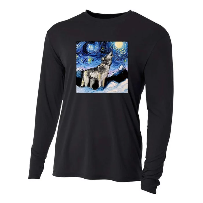 Lupine Night Wolf Painting Cooling Performance Long Sleeve Crew