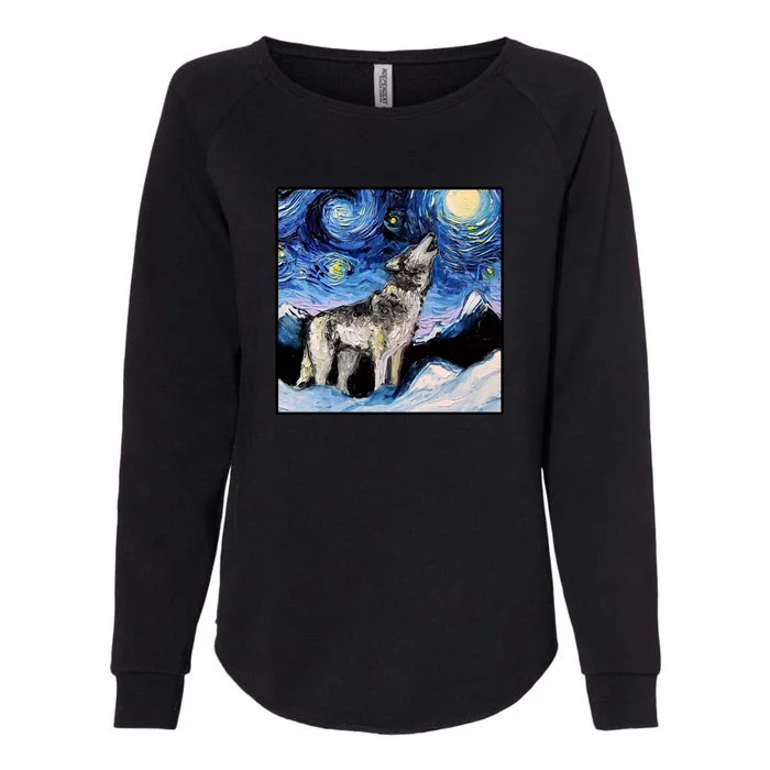 Lupine Night Wolf Painting Womens California Wash Sweatshirt