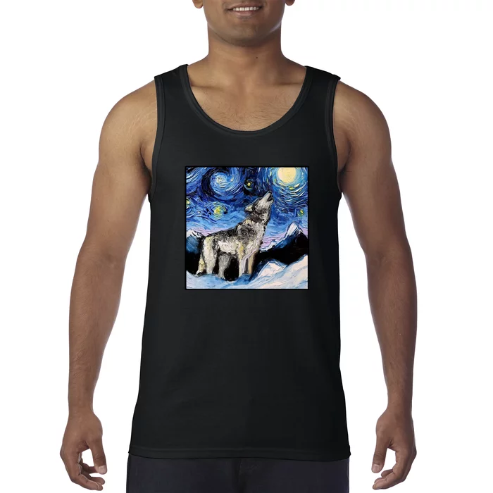 Lupine Night Wolf Painting Tank Top