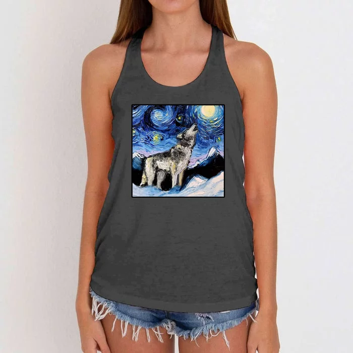 Lupine Night Wolf Painting Women's Knotted Racerback Tank