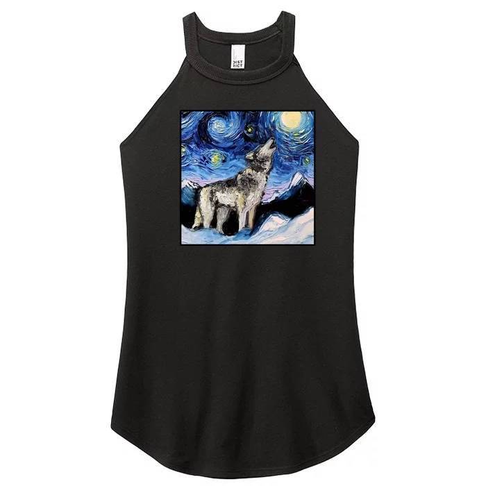 Lupine Night Wolf Painting Women’s Perfect Tri Rocker Tank