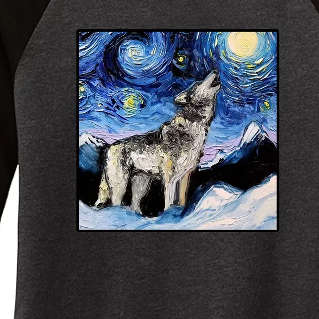 Lupine Night Wolf Painting Women's Tri-Blend 3/4-Sleeve Raglan Shirt