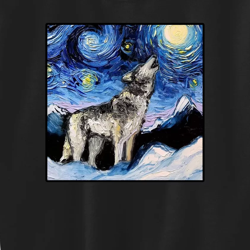 Lupine Night Wolf Painting Kids Sweatshirt