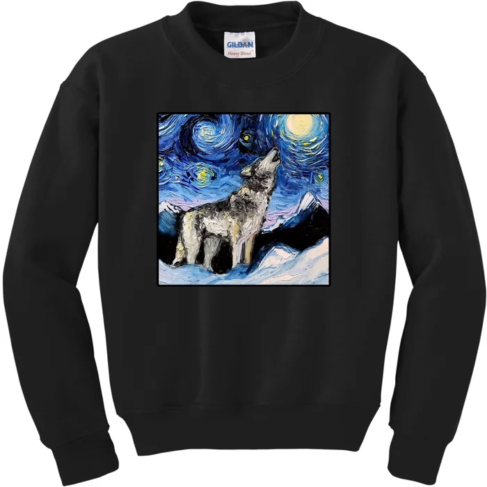 Lupine Night Wolf Painting Kids Sweatshirt