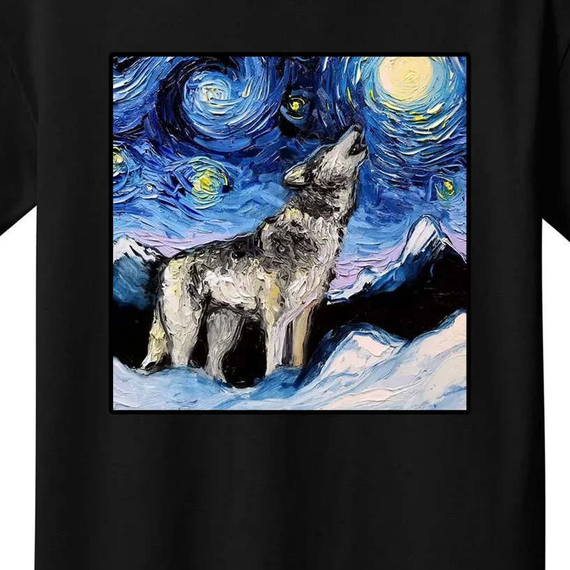 Lupine Night Wolf Painting Kids T-Shirt