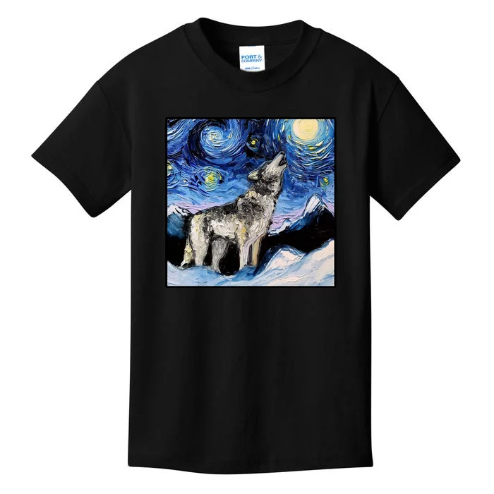 Lupine Night Wolf Painting Kids T-Shirt