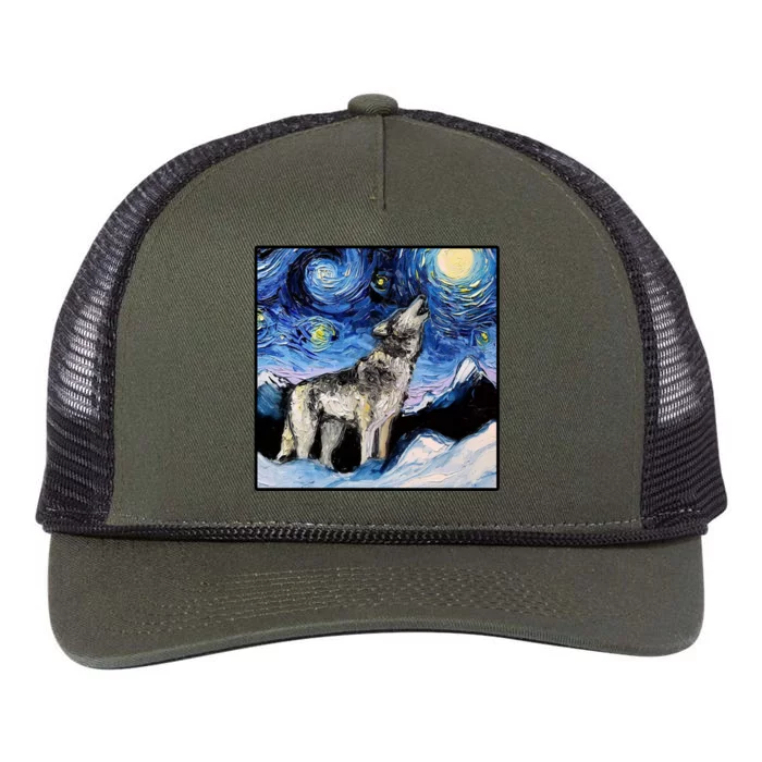 Lupine Night Wolf Painting Retro Rope Trucker Hat Cap