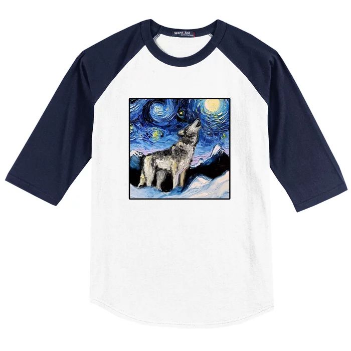 Lupine Night Wolf Painting Baseball Sleeve Shirt