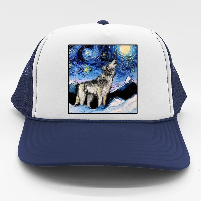 Lupine Night Wolf Painting Trucker Hat