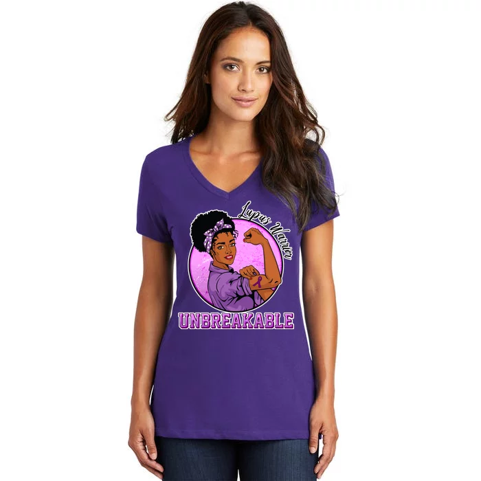 Lupus Awareness Warrior Unbreakable Women's V-Neck T-Shirt