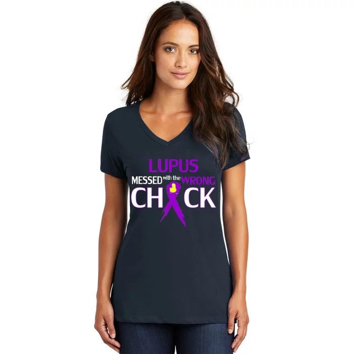 Lupus Messed With The Wrong Chick Women's V-Neck T-Shirt