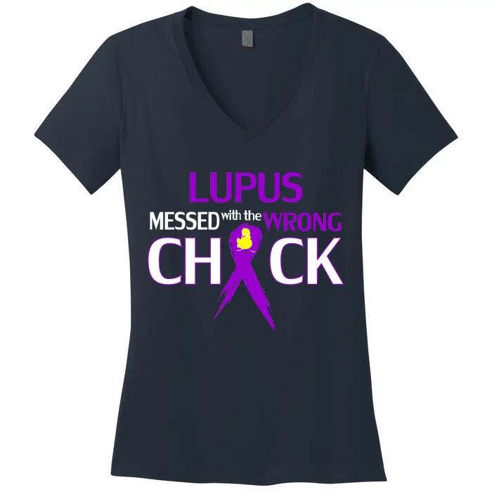 Lupus Messed With The Wrong Chick Women's V-Neck T-Shirt