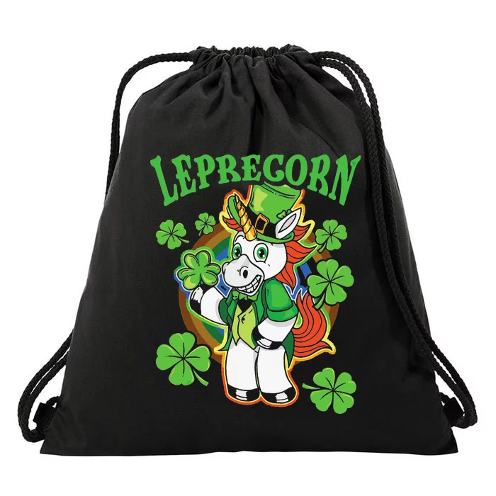 Leprechaun Unicorn Rainbow St Patricks Day Drawstring Bag