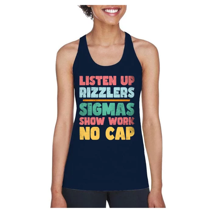 Listen Up Rizzlers Middle School Teacher Gen Alpha Slang Women's Racerback Tank