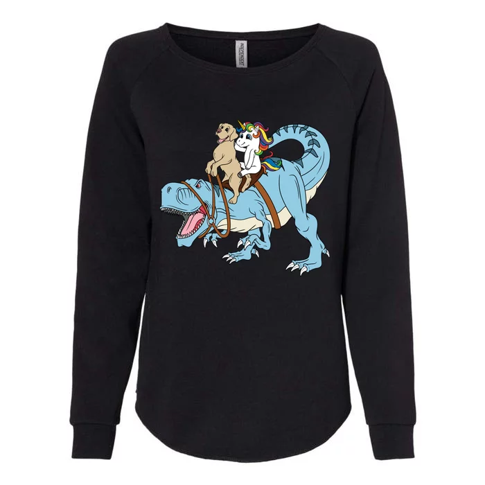 Labrador Unicorn Riding Dinosaur Trex Dino Great Gift Womens California Wash Sweatshirt