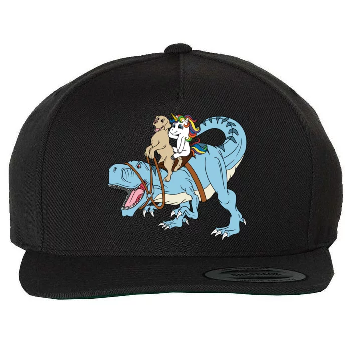 Labrador Unicorn Riding Dinosaur Trex Dino Great Gift Wool Snapback Cap