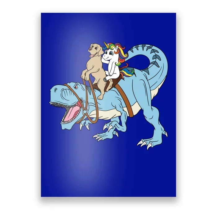 Labrador Unicorn Riding Dinosaur Trex Dino Great Gift Poster