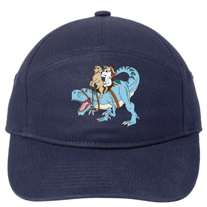 Labrador Unicorn Riding Dinosaur Trex Dino Great Gift 7-Panel Snapback Hat