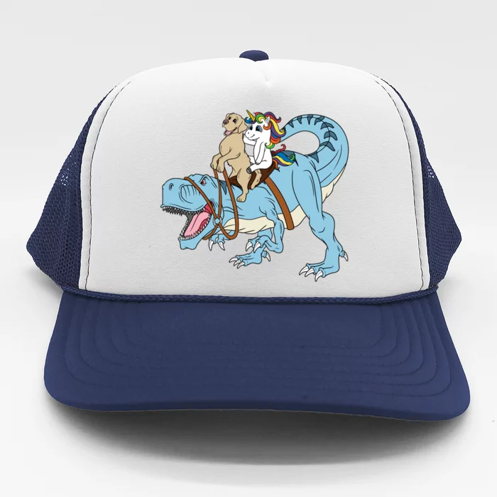 Labrador Unicorn Riding Dinosaur Trex Dino Great Gift Trucker Hat