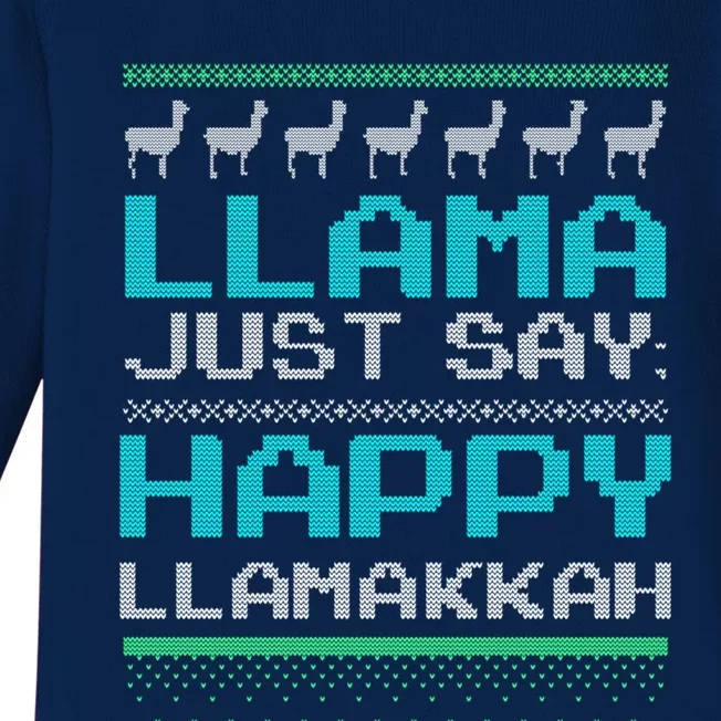 Llama Ugly Sweater Design Happy Llamakah Hannukah Gift Baby Long Sleeve Bodysuit