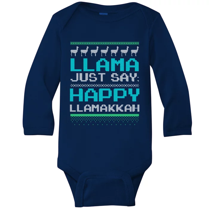 Llama Ugly Sweater Design Happy Llamakah Hannukah Gift Baby Long Sleeve Bodysuit