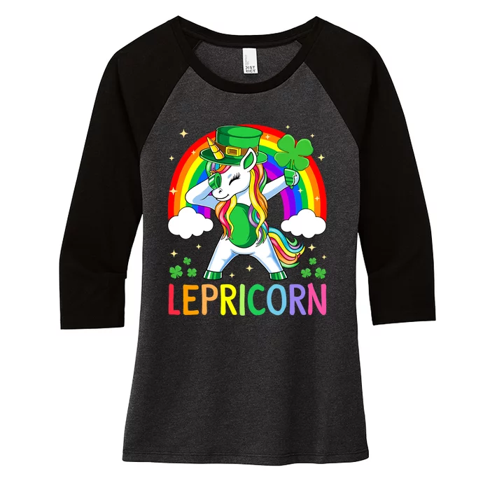 Lepricorn Unicorn St Patricks Day Girl Lucky Women's Tri-Blend 3/4-Sleeve Raglan Shirt