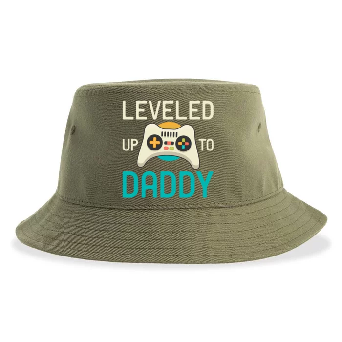 Leveled Up To Daddy Cool Videogame Player Gamer Fatherhood Gift Sustainable Bucket Hat