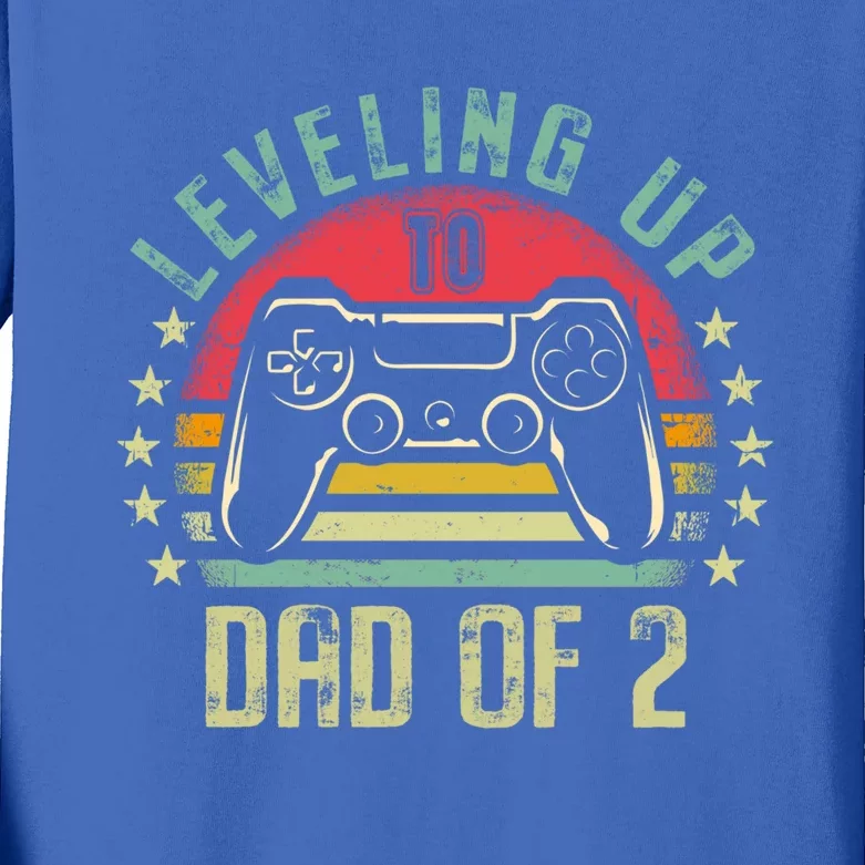 Leveling Up To Dad Of 2 Daddy Again Leveled Up Video Gamer Cute Gift Kids Long Sleeve Shirt