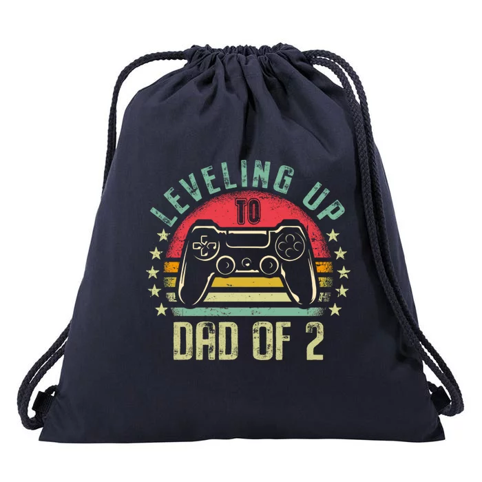 Leveling Up To Dad Of 2 Daddy Again Leveled Up Video Gamer Cute Gift Drawstring Bag