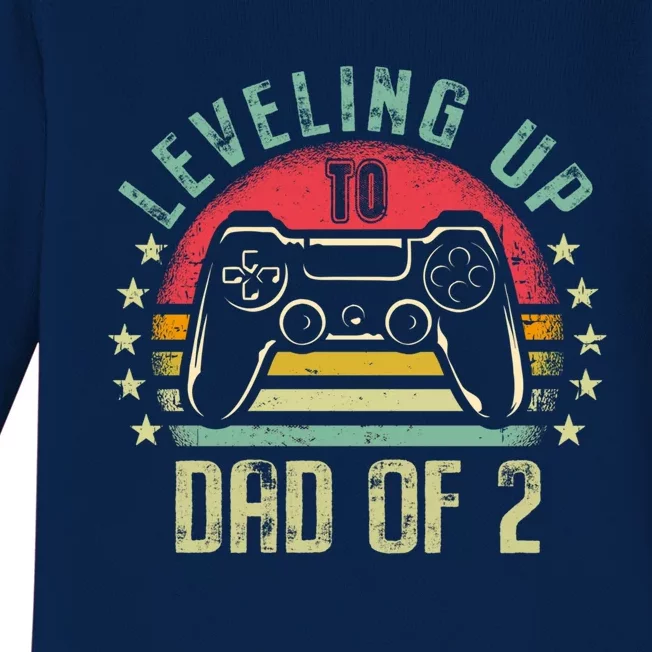 Leveling Up To Dad Of 2 Daddy Again Leveled Up Video Gamer Cute Gift Baby Long Sleeve Bodysuit