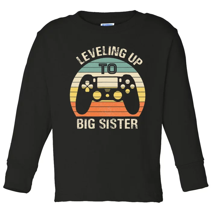 Leveling up to big sister cute gamer vintage Toddler Long Sleeve Shirt